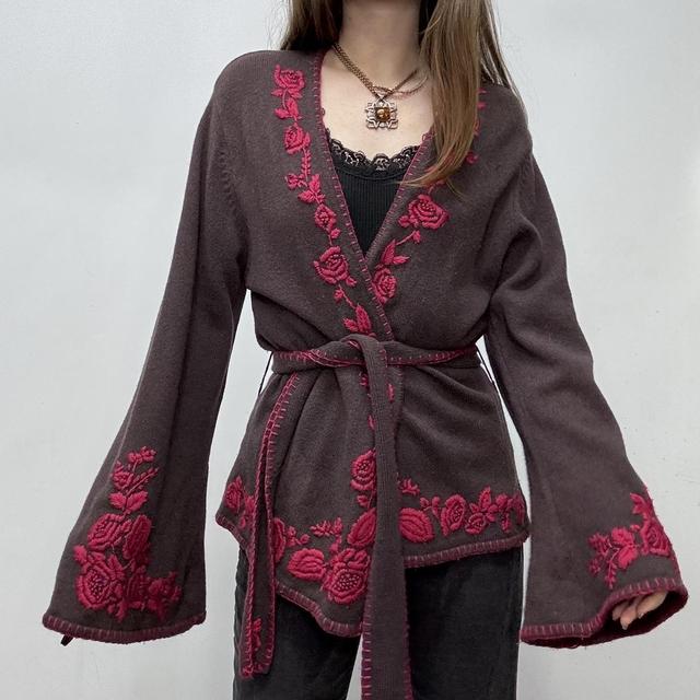 Brown flared wool cardigan