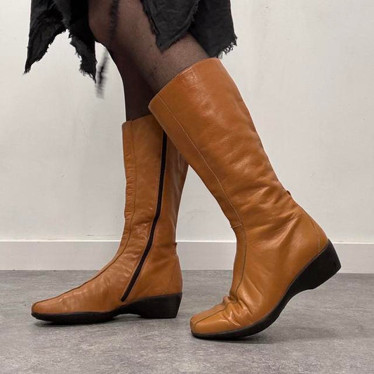 Tan leather moto boxing boots