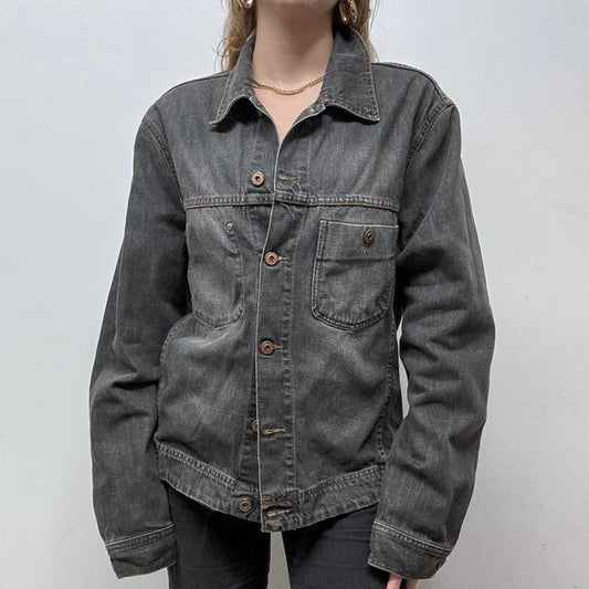 Black denim distressed jacket
