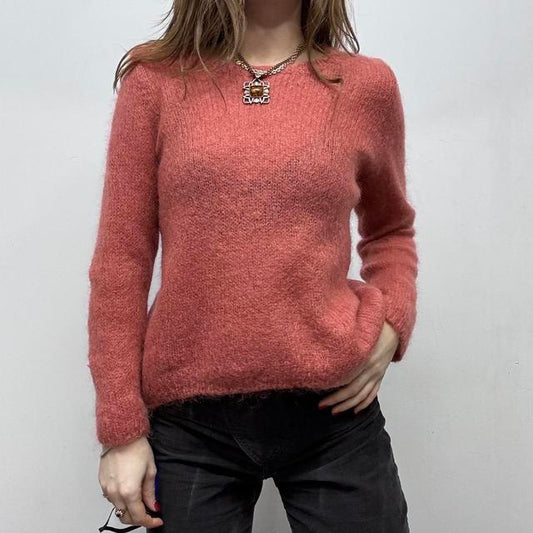 Sheer pink mohair knit slouchy jumper
