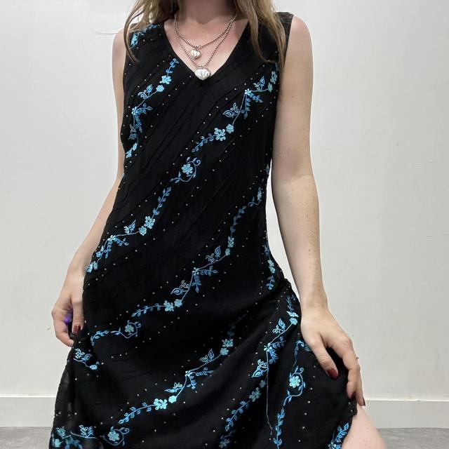 Bias cut black summer flared dress