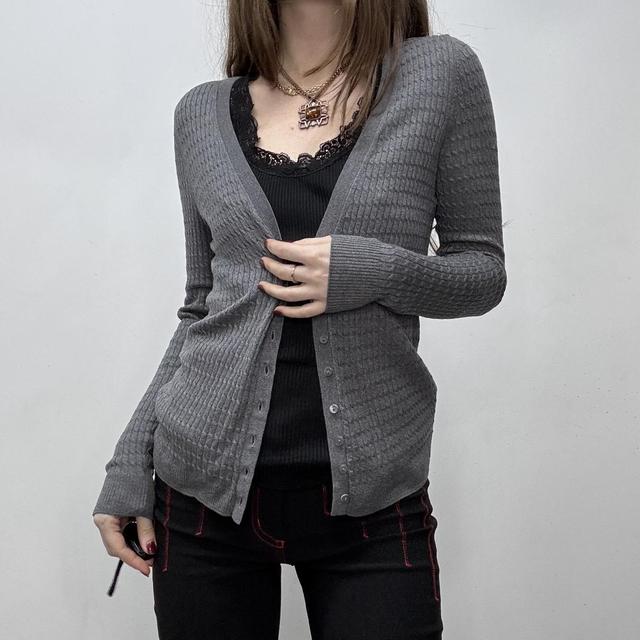 Grey slouchy cable knit cardigan