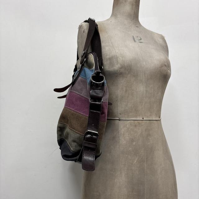 Striped canvas leather shoulder bag
