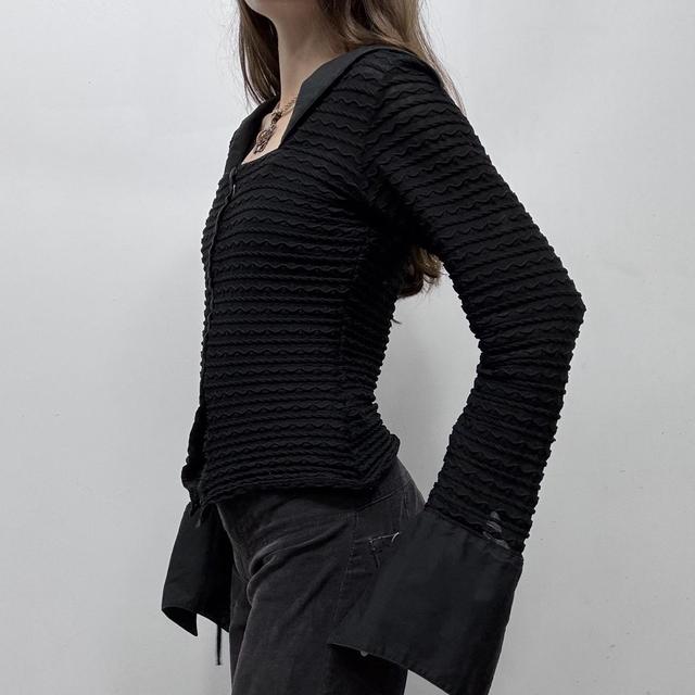 Black textured flared shirt