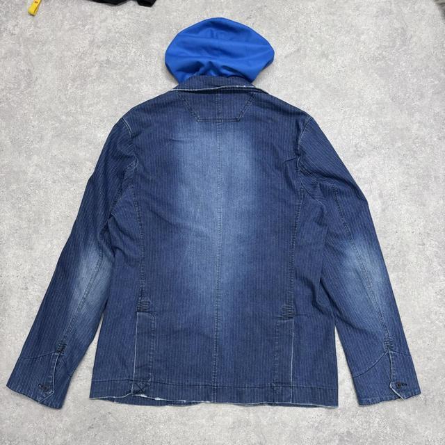Pinstripe denim blazer with hoodie