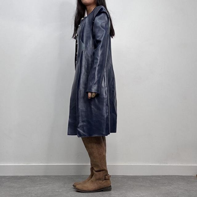 Blue leather archival trench jacket