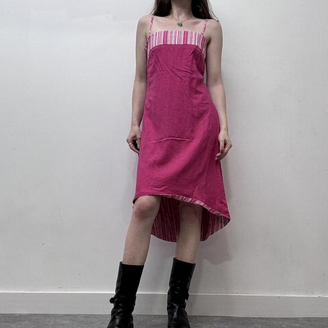 Y2k pink linen pinstripe dress