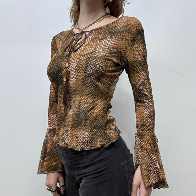 Boho fairy snake print mesh flared top