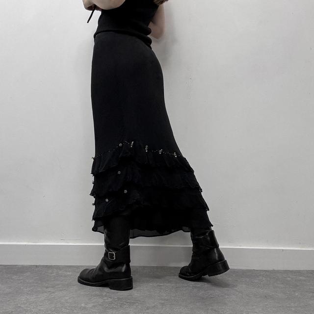 Black layered silk bow midi skirt
