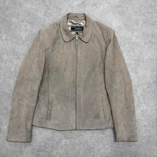 Beige zip up suede blazer jacket