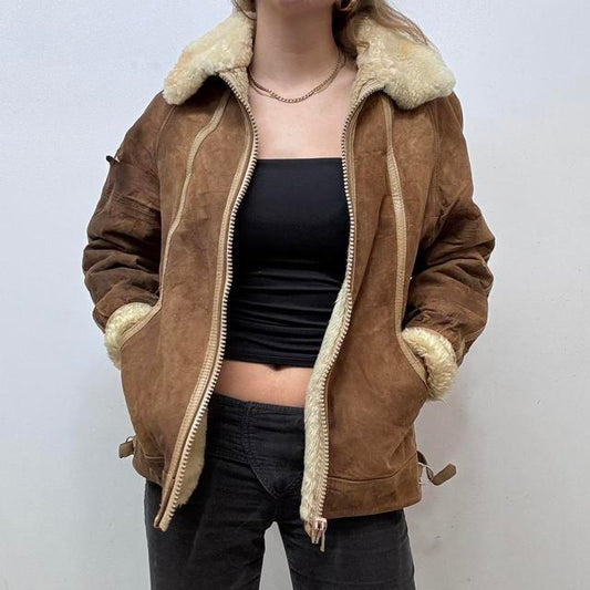 Brown suede sheepskin jacket