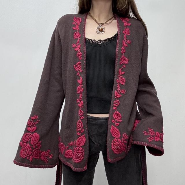 Brown flared wool cardigan