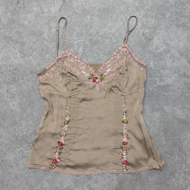 Silk flower embroidered cami