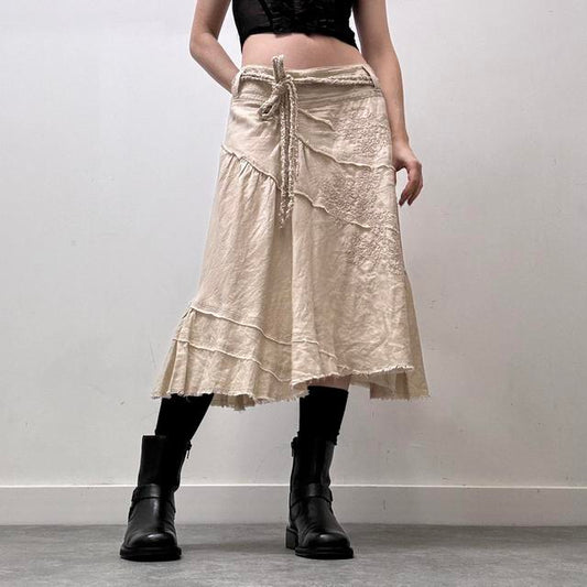 Lace linen distressed skirt