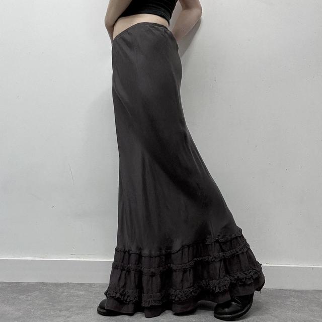 Brown floaty ruffle silk skirt