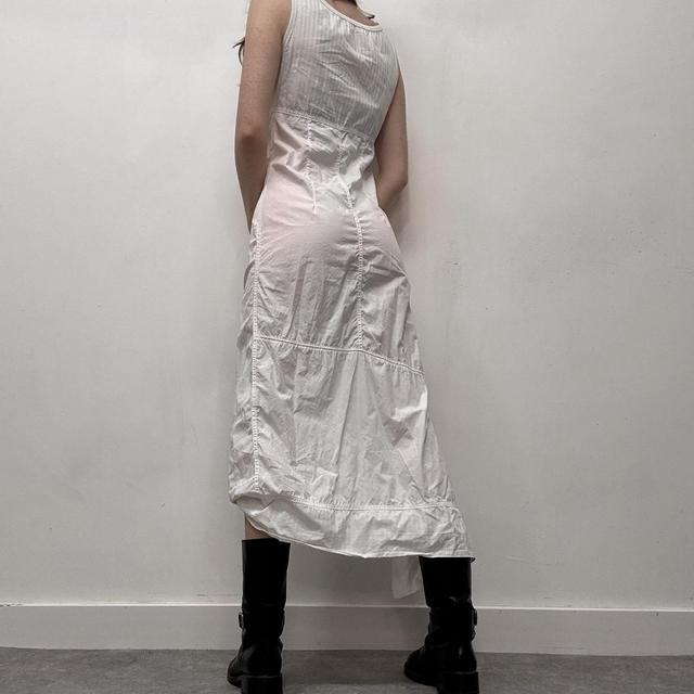 White cargo asymmetric pinstripe maxi dress