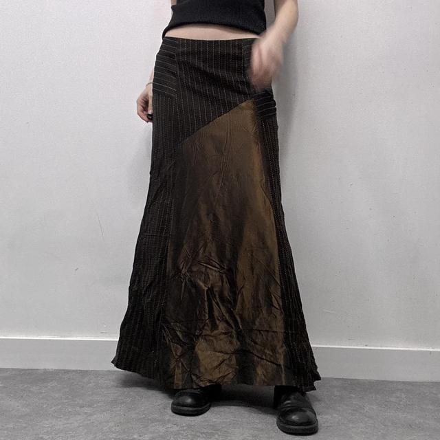 Brown satin pinstripe maxi skirt