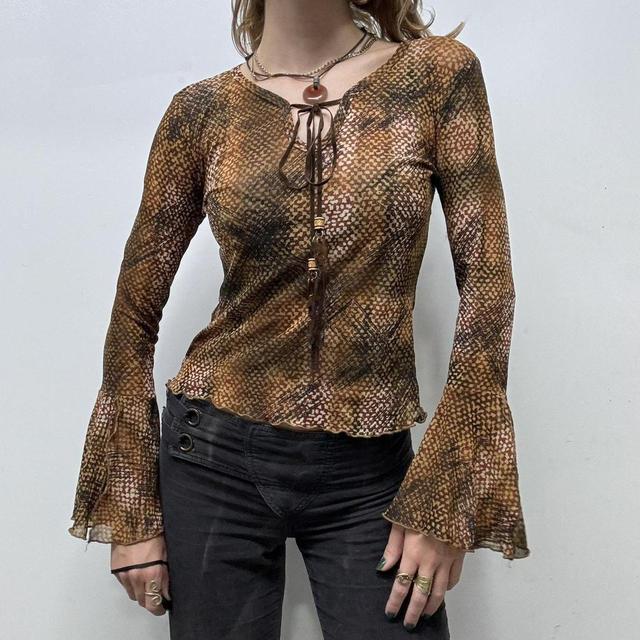 Boho fairy snake print mesh flared top