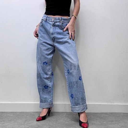 Oversized baggy printed jeans