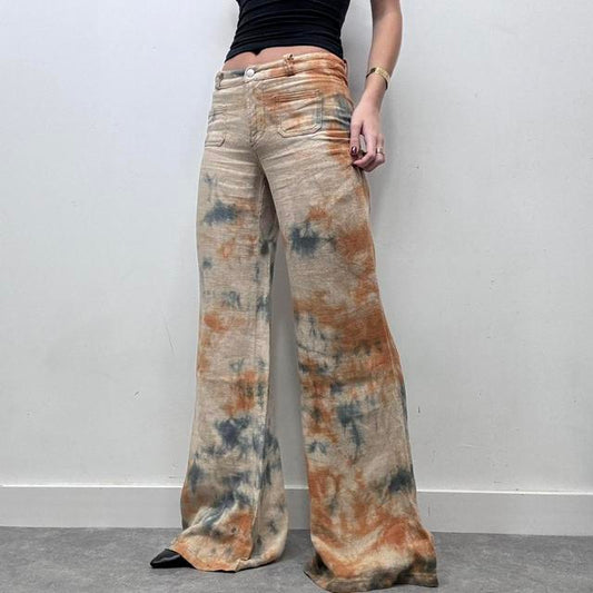 Distressed flared wide leg miss sixty trousers