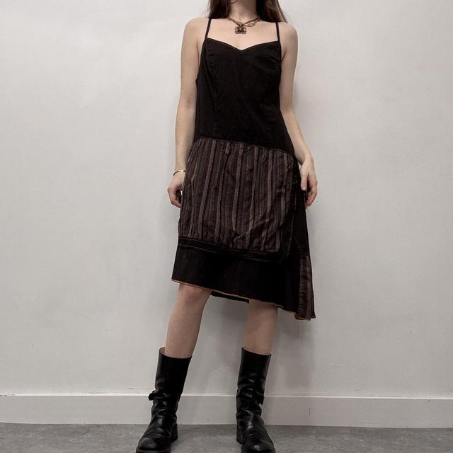 Brown pinstripe asymmetric cargo dress