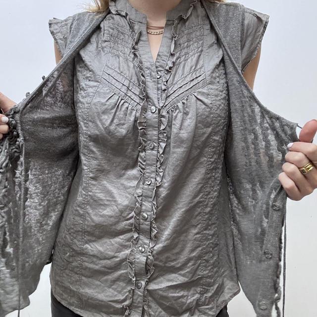 Brown ruffle tie cardigan