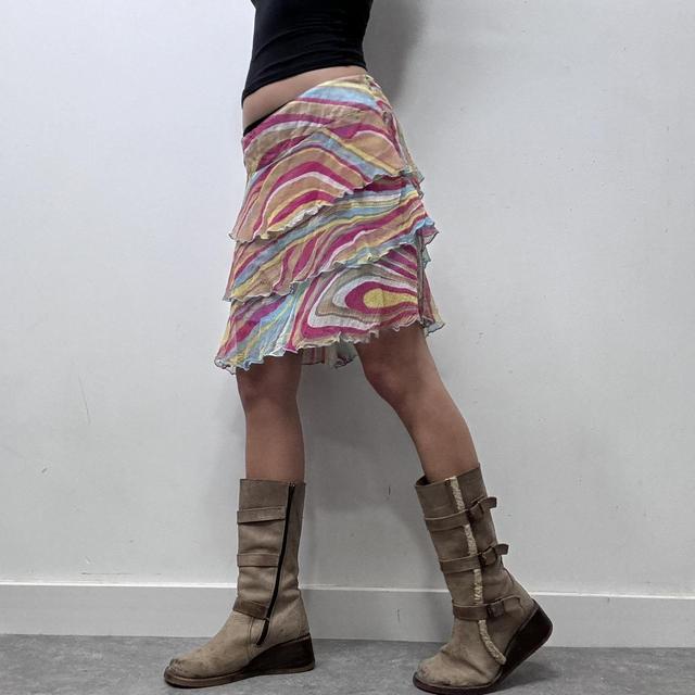 Layered silk rainbow ruffle skirt