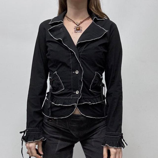 Black fitted contrast grunge shirt jacket