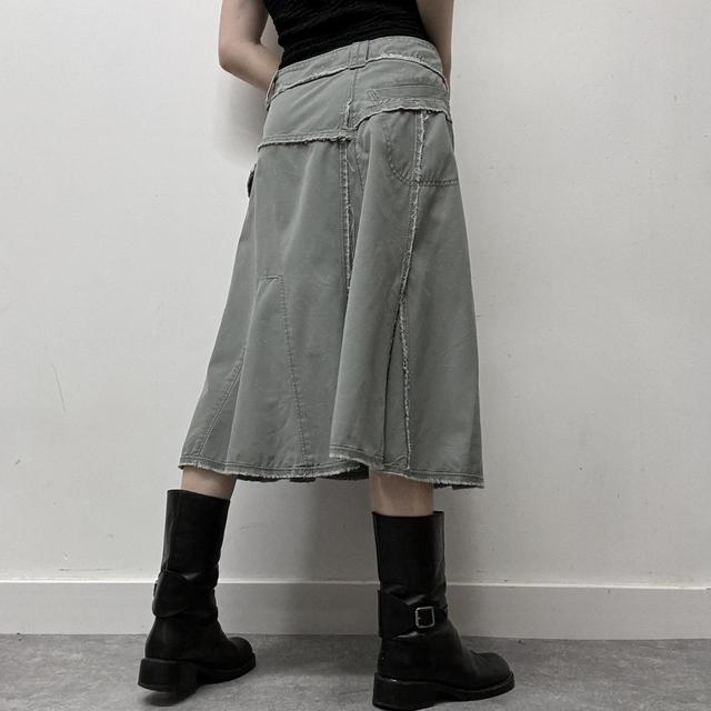 Khaki denim distressed skirt
