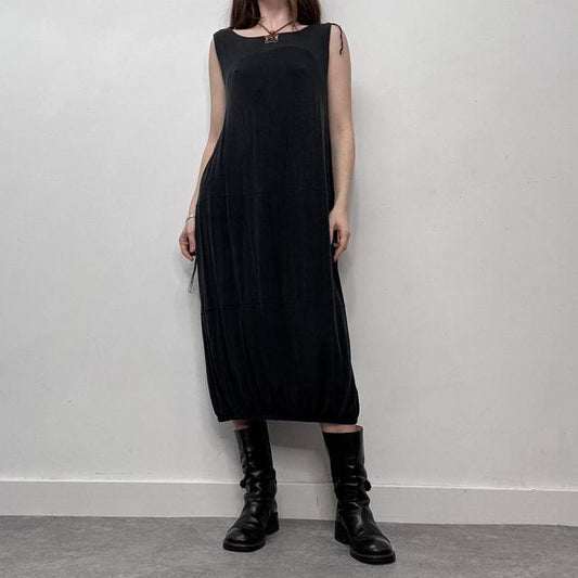 Black gathered puff dress