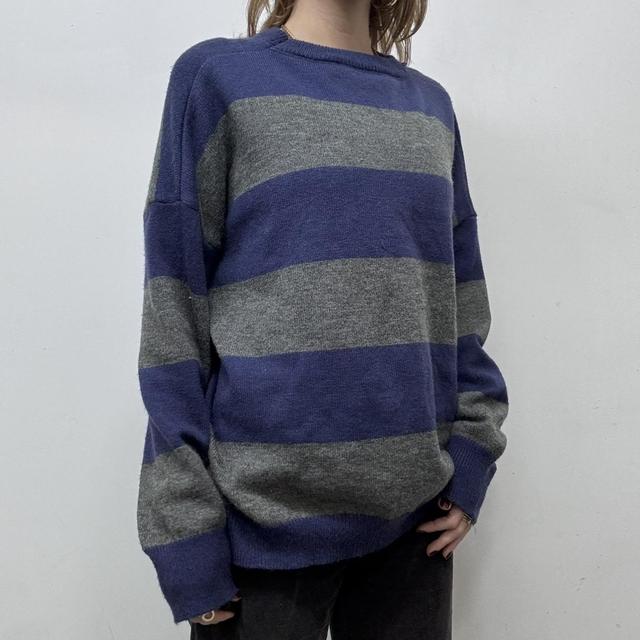Oversized striped wool knit jumper