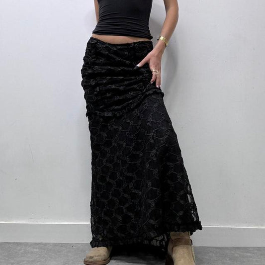 Black lace gothic maxi skirt