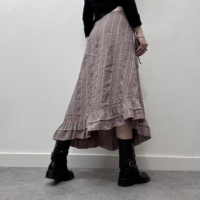 Pinstripe asymmetric flared midi skirt