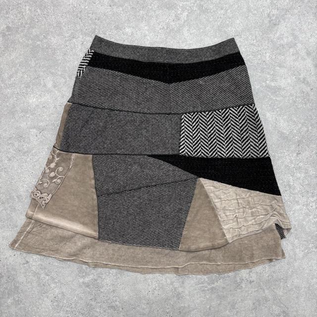 Tweed lace layered patchwork midi skirt