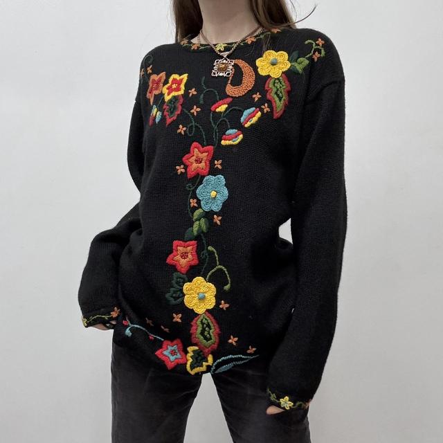 Black vintage flower knitted jumper