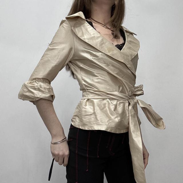 Silk satin structured wrap shirt