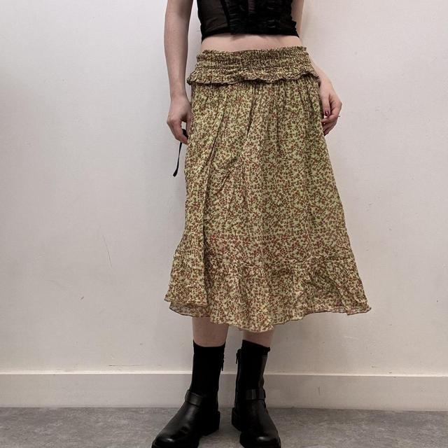 Green floral summer skirt