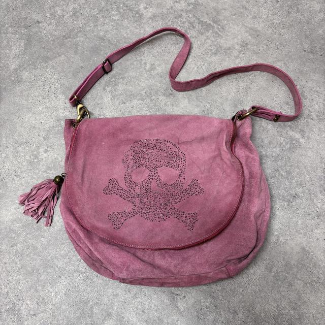 Diamonte pink suede satchal bag