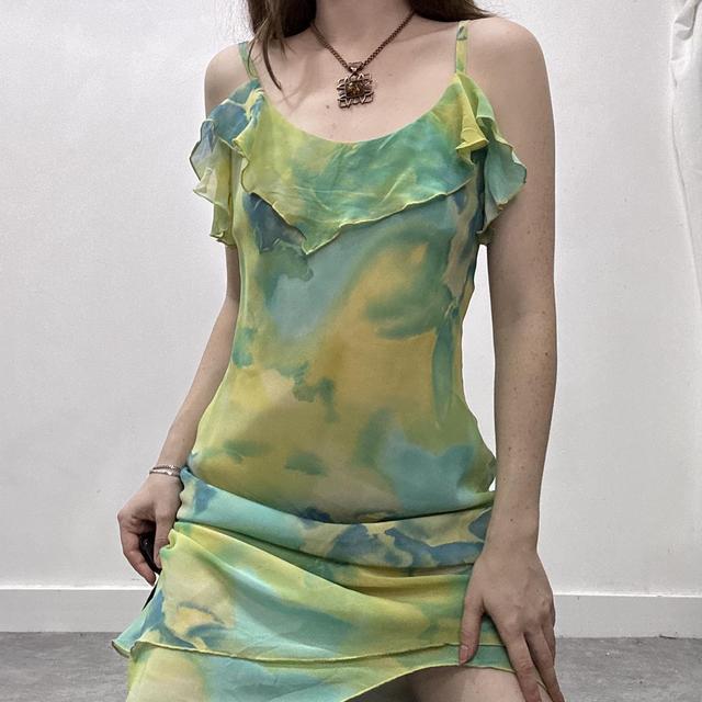 Watercolour floaty flatter green dress