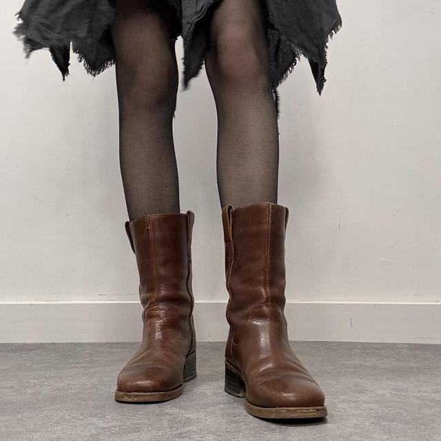 Brown leather square toe boots