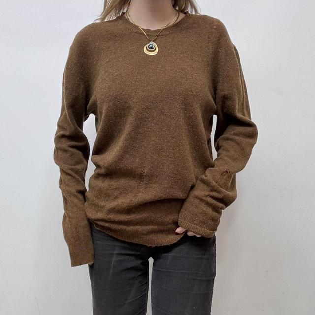 Brown wool distressed jumper