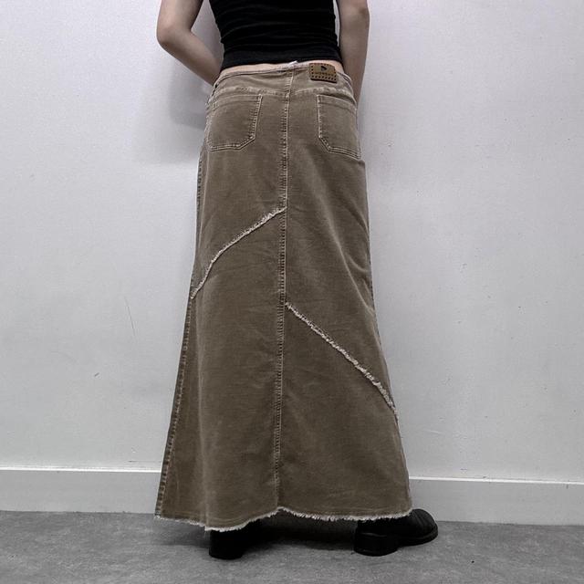 Tan cord distressed maxi skirt