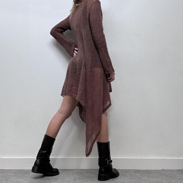 Brown sheer watefall pointelle knit fairy cardigan