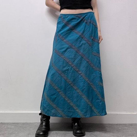 Blue lace flared skirt
