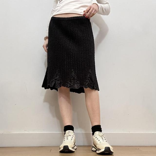 Black pleated midi skirt