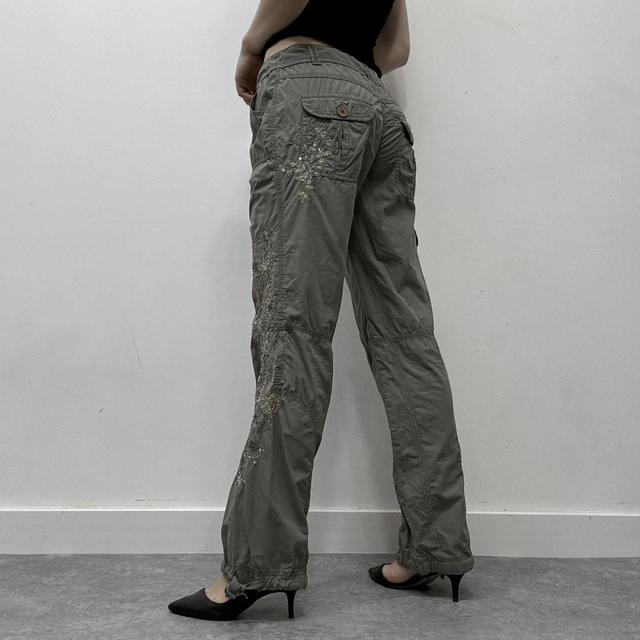 Khaki y2k emboidered cargo trousers
