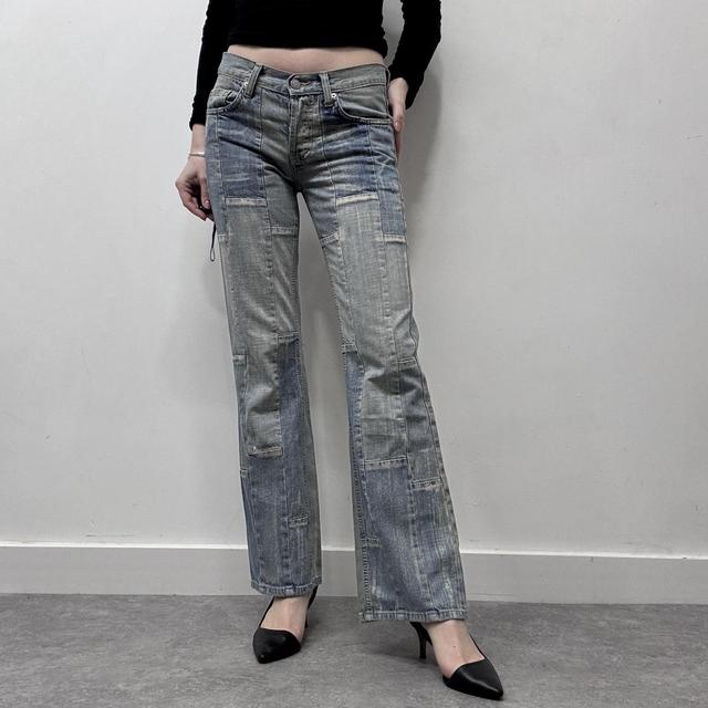 Distressed denim patchwork jeans