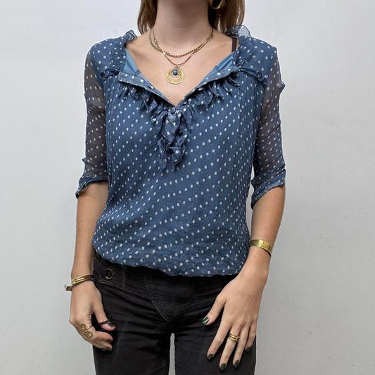 Vintage polka dot sheer silk blouse