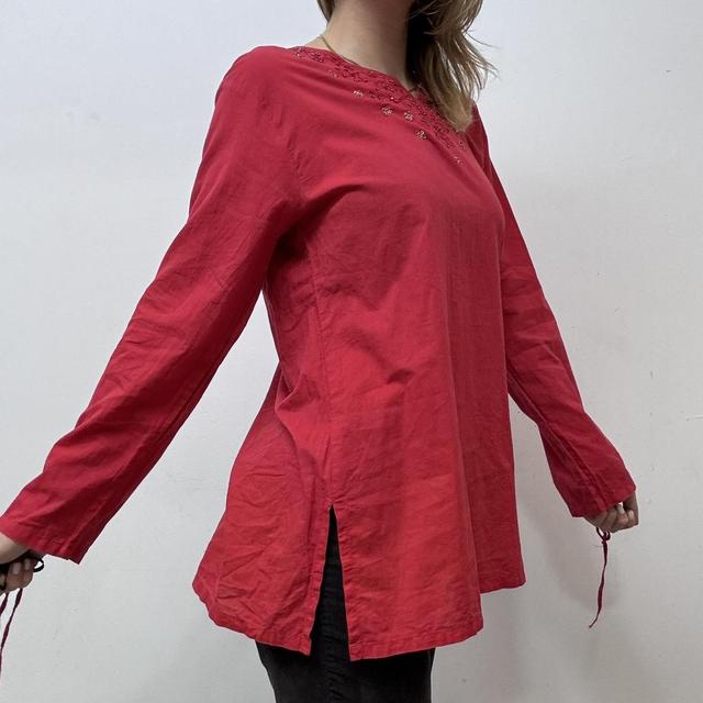 Red cotton embroidered blouse