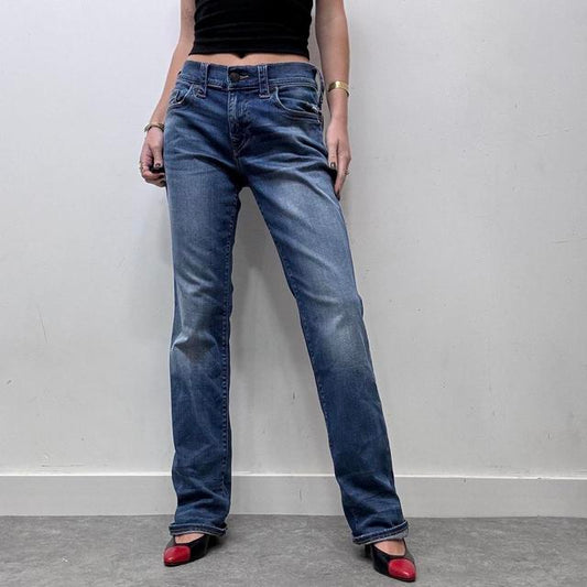 Distressed straight leg jeans